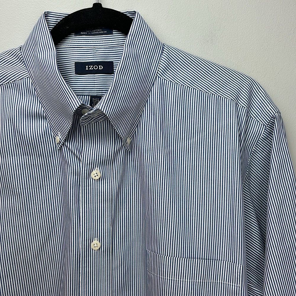 IZON MEN'S BUTTON DOWN LONG SLEEVE SHIRT 80'S 2-PLY PINPOINT size 16 1/2  34/35